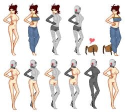 armor bare_shoulders big_breasts breasts_exposed brown_eyes brown_hair collarbone combine combine_assassin crossover half-life half-life_2 half-life_2_beta hand_on_hip leaning long_fall_boots nude nude_female original original_character pants_removed pixel_art pl0x pussy red_eye standing topless transhuman white_background