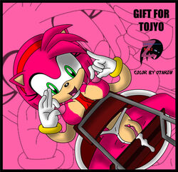 amy_rose anthro color cum dress female female_only fur furry furry_only green_eyes headband hedgehog panties panties_aside pink_background pink_fur short_hair sitting solo sonic_(series) uncensored zetar02