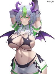 1girls alternate_version_at_source alternate_version_available arm_grab armpit armpit_crease armpit_fetish armpits arms_behind_head arms_up artist_name bikini bikini_bottom bikini_top blush breasts cleavage contrapposto covered_armpit cowboy_shot demon_horns demon_wings elbow_gloves female female_only froot gigantic_breasts gloves grabbing_own_arm green_eyes green_hair grey_hair gyatboi hairclip horn_piercing horns hourglass_figure huge_breasts huge_thighs indie_virtual_youtuber jacket large_breasts long_sidelocks looking_at_viewer lowleg lowleg_skirt midriff miniskirt multicolored_hair navel pose posing race_queen seductive seductive_pose see-through see-through_clothing sexy_pose shiny_clothes short_hair short_sleeves sideboob sidelocks simple_background skimpy_clothes skirt slim_waist smile solo standing streaked_hair thick thick_legs thick_thighs thighs twitter_username underboob variant variant_set virtual_youtuber vtuber white_background wide_hips wings