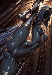 ai_generated contortionist dancer_of_the_boreal_valley dark_skin dark_souls_3 faceless_character fromsoftware giantess pussy slim_waist standing_split sweat
