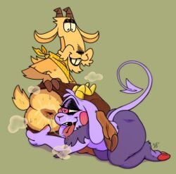 1_eye 1mp 2025 2_horns 2_toes 3_fingers after_anal after_oral after_rimming all_fours anthro anus arm_tuft artist_name ass big_butt black_eyes bodily_fluids bovid brown_anus brown_body brown_fur brown_hooves brown_horn buck_(bajableat) buckteeth caprine caprine_demon cheek_tuft colored curvy_figure demon digital_drawing_(artwork) digital_media_(artwork) dripping duo elbow_tuft english_text eyeliner facial_hair facial_tuft feet fingers floppy_ears fur goat goatee green_background half-closed_eyes hand_on_butt head_tuft heart_pupils hi_res hooved_fingers hooved_toes hooves horn huge_butt imp kerchief kerchief_only long_ears long_tail looking_pleasured lying makeup male male/male mammal musk musk_cloud narrowed_eyes neck_tuft nude on_side open_mouth open_smile pink_cheeks pink_eyes prince_gamon_(1mp) purple_body purple_ears purple_fur purple_skin purple_tail red_hooves saliva saliva_drip saliva_on_anus saliva_on_butt saliva_on_tongue saliva_string scut_tail shaded short_tail signature simple_background small_tail smile snout spade_tail spread_anus spread_butt spreading tail tan_body tan_ears tan_fur tan_inner_ear tan_sclera teeth text thick_thighs toes tongue tongue_out tuft wide_hips yellow_horn yellow_kerchief