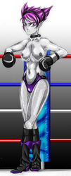 1girls black_boots black_boxing_gloves black_gloves boots boxing boxing_gloves boxing_ring breasts choker dc female female_only gloves gray_skin jinx_(dc) lips looking_at_viewer nipples panties pink_eyes pink_hair pointy_ears pugilismx shiny_gloves shiny_hair shiny_skin solo tagme teen_titans thick thick_hips thick_thighs topless topless_boxing wide_hips