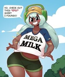 /// background big_breasts big_thighs blue_hair bluesky_link blush blushing_at_viewer blushing_female breasts brown_body clouds dabble dark-skinned_female dark_skin dialogue dolly_dimpley english_text female female_focus female_only forest_background hat headphones huge_breasts huge_thighs large_breasts large_thighs light_blue_hair looking_at_viewer mega_milk one_eyebrow_raised pushing_on_hem_of_shirt short_shorts shorts showing_off smile smiling_friends smiling_friends_self_inserts talking_to_viewer text thighs