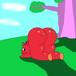 2d 2d_(artwork) anartenjoyer ass ass_up bee bee_sting bee_stings_on_butt big_ass big_butt clouds digital_media_(artwork) embarrassed female flaky_(htf) grass happy_tree_friends humiliated looking_back ms_paint pain_to_ass paint_3d porcupine shadow tree