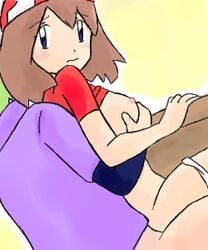 beige_skin breasts clothes color drew_(pokemon) female human human_only male may_(pokemon) nintendo pokemon red_bandana shuu_(pokemon) side_view straight tagme