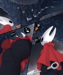 2_horns 2girls anthro anthro_only anus ass big_ass big_thighs breasts bug bug_girl cloak cloak_only comic comic_page dialogue female female_focus female_only hollow_knight hollow_knight:_silksong hornet_(hollow_knight) insectoid mask phosenpai pussy shakra_(hollow_knight) tagme text thick_thighs thighs work_in_progress