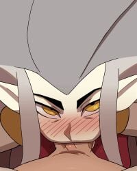 1girls :>= animated blowjob deepthroat disney disney_channel earrings eda_clawthorne eye_contact fellatio female gold_eyes grey_hair looking_at_viewer looking_up male mature_female naughty_face oral oral_sex penis pointy_ears pov seductive_eyes straight_hair sucking the_owl_house thehumancopier tongue tongue_out unseen_male_face