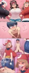 1boy 3girls after_buttjob ai_generated ass assjob big_ass big_butt blush buttjob clothed_female_nude_male clothed_sex covered_assjob covered_buttjob cum cum_between_ass cum_drip cum_in_pants cum_on_ass dawn_(pokemon) ejaculation erection female femdom hilda_(pokemon) hot_dogging huge_ass huge_butt humiliation looking_back looking_back_at_viewer male may_(pokemon) nintendo penis penis_between_ass penis_on_ass pokemon reverse_cowgirl_position reverse_rape shorts standing trembling
