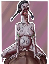 boomer dark-skinned_male female left_4_dead_2 open_mouth saliva spitter twintails veiny zanthia zombie zombie_girl