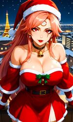 1woman ai_generated arc_system_works baiken bare_shoulders bell billiemi02 buildings busty_female buttons christmas cityscape curvy eiffel_tower eyelashes female_only fighting_game forehead_tattoo gloves gorgeous guilty_gear guilty_gear_strive guilty_gear_xrd large_breasts lights long_pink_hair looking_at_viewer makeup night paris red_eyes ronin rooftop santa_costume seductive seductive_eyes sexy skirt sleeves smile solo_focus tattoo upper_body video_game_character video_game_franchise video_games