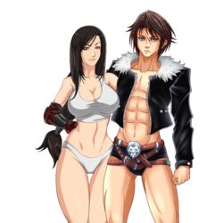 1boy 1boy1girl 1girls abs big_breasts busty cleavage crossover curvy curvy_female dissidia_final_fantasy female final_fantasy final_fantasy_vii final_fantasy_viii idbjoshm jacket large_breasts long_hair male muscular muscular_male panties pose sports_bra squall_leonhart standing tifa_lockhart underwear white_panties