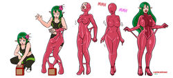 ass_expansion assimilation bimbo bimbofication bodysuit breast_expansion caedmondraws female goo goo_transformation green_hair hair_growth heeled_feet large_ass large_breasts latex latex_bodysuit latex_transformation lip_expansion lips navel nipples original_character pink_bodysuit pink_goo pointy_ears possession thick_thighs transformation transformation_sequence wide_hips