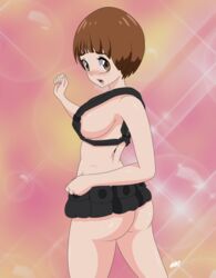 1girls ass brown_eyes brown_hair bubble_butt dat_ass desingahv female kill_la_kill mankanshoku_mako mostly_nude naked_belt nudist_beach_uniform open_mouth short_hair shoulder_holster sideboob solo tactical_nudity utility_belt white_skin