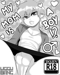 1boy balls balls_in_panties big_balls bulge eye_contact femboy genderswap_(ftm) girly greyscale looking_at_viewer male male_only mitsuki_bakugou monochrome my_hero_academia pale_skin panties penis_bulge rule_63 skirt skirt_lift text thick_lips trap uggu_bang upskirt