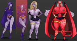 2d ass_expansion bimbo bimbofication blonde_hair breast_expansion dc dc_comics demon eye_color_change female hair_color_change hair_growth high_heels huge_ass huge_breasts jewelry lip_expansion lufidelis navel nipple_piercing nipples purple_hair purple_skin raven_(dc) red-skinned_female red_skin skin_color_change teen_titans thick_lips thick_thighs transformation transformation_sequence wide_hips yellow_eyes