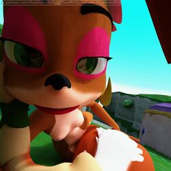 2girls 3d activision animated bandicoot blonde_hair breasts coco_bandicoot crash_(series) crash_bandicoot_(series) doublestuffed elora eyeshadow female female/female female_focus female_only female_pov fox green_eyes masturbation nipples no_sound orange_fur pink_eyeshadow pov spyro_the_dragon video yuri