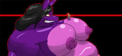 anthro big_breasts breasts domestic_cat dragon fat felid feline female giantess hair huge_breasts kazecat macro male nipples overweight overweight_female purple_body purple_skin red_eyes sarjiri_sara_(kazecat) scalie simple_background size_difference smaller_anthro smaller_male