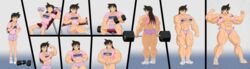 1girls action_lines action_pose barbells commission covered_nipples covered_pussy depraveddefense detective_conan dumbbells exercise_equipment exercising female_only flexing_arms growth_sequence hands_on_hips hyper hyper_muscles lifting_weight muscle_growth muscular_female no_bra no_bra_under_clothes no_panties pink_shirt ran_mouri ripped_clothing ripped_shirt ripped_shorts shorts