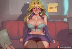 1boy 1girls abs ai_generated aroused aroused_face athletic athletic_female big_ass big_breasts big_butt big_thighs blonde-haired_female blonde_female blonde_hair blonde_hair_female blush caption cleavage collarbone comic comic_page comics corset cropped_jacket curvy curvy_body curvy_female curvy_figure cute cute_face english english_text female hoorpy hourglass_figure jacket kujaku_mai lipstick mai_valentine make_up makeup navel nervous nervous_expression nervous_face nervous_female nervous_smile nervous_sweat patreon patreon_logo patreon_username petite petite_body petite_breasts petite_female pov pov_eye_contact pov_male purple_eyes sexy sexy_body sexy_pose ship ship_interior short_skirt sitting skirt story surprise surprised surprised_expression surprised_face sweat sweatdrop sweating sweaty sweaty_body teeth text thick_thighs thighs voluptuous voluptuous_female white_corset yu-gi-oh! yu-gi-oh!_duel_monsters