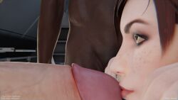 1girls 3boys big_breasts big_penis close-up commander_shepard femshep freckles green_eyes handjob jane_shepard kissing kissing_penis mass_effect open_eyes open_mouth oral red_hair rotosama