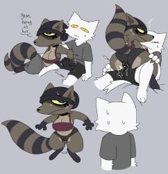 >_< 2026 anthro arm_tuft beanie big_breasts biped bodily_fluids bottomwear bra breasts briefs cheek_tuft closed_eyes clothed clothed_sex clothing cum cumming_while_shitting cumshot dialogue digital_drawing_(artwork) digital_media_(artwork) digitigrade domestic_cat duo ejaculation elbow_tuft facial_tuft felid feline felis female female_on_top genital_fluids grey_background grinding_on_penis handjob_under_clothing hat headgear headwear interspecies light_blush male male/female male_on_bottom mammal multiple_positions narrowed_eyes on_bottom on_top pants procyonid raccoon rear_view sequence sex shirt shortstack shortstack_female simple_background slim slim_anthro slim_male snazzle_snapp speech_marker sports_bra standing sweat sweatpants three-quarter_view topwear tuft underwear undressing_another vaginal_fluids yellow_eyes