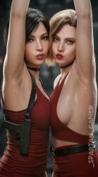 2girls _spartan_gamer ada_wong ai_generated armpits arms_up black_hair blonde_hair female grace_ashcroft resident_evil resident_evil_2 resident_evil_9:_requiem sweat tagme the_spartan_gamer