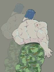 back_muscles back_view bara bara_ass bara_body bottomwear bottomwear_only dilf forsaken_(roblox) grizzl1beat guest_(roblox) guest_1337_(forsaken) guest_1337_(the_last_guest) military military_clothing military_pants military_uniform muscular muscular_ass muscular_back muscular_male roblox roblox_game robloxian the_last_guest topless topless_humanoid topless_male