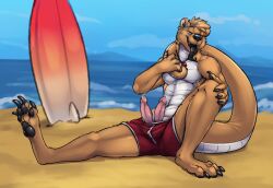 2020 2_penises abs absurd_res anthro athletic athletic_anthro athletic_male beach boxers_(clothing) boxers_only clothed clothing countershade_neck countershade_tail countershade_torso countershading detailed_background erection fur genitals hi_res hybrid male male_anthro mammal mintyderg multi_genitalia multi_penis mustelid otter pawpads pecs penis pink_penis reptile sand scalie sea sitting snake solo surfboard tail tan_body tan_fur tongue tongue_out topless topless_anthro topless_male underwear underwear_only vidra_krem water white_body