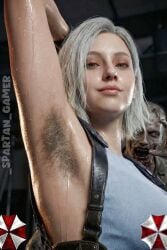 _spartan_gamer ai_assisted ai_generated armpit_hair armpits arms_up blonde_hair female grace_ashcroft resident_evil resident_evil_9:_requiem sweat tagme the_spartan_gamer