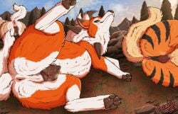 animal_genitalia animal_vulva anus arcanine ass blush blush_lines bodily_fluids canid canine canine_genitalia canine_vulva canis cheek_tuft cunnilingus duo dusk_lycanroc facial_tuft female female/female female_licking_female feral feral_on_feral fluffy fluffy_ears generation_1_pokemon generation_7_pokemon genitals lycanroc mammal midday_lycanroc mountain neck_tuft nintendo oral outside outside_sex parooty pink_anus plant pokemon pokemon_(species) presenting presenting_anus presenting_hindquarters presenting_vulva raised_leg rock saliva saliva_string sex smile spikes tree tuft vaginal_penetration vulva wolf