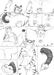 anal anal_vore anthro anus bite biting_lip cunnilingus dreamworks duo female female/female feral genitals hi_res kung_fu_panda livinlovindude master_tigress master_viper masturbating_while_penetrated masturbation monochrome nude oral penetration safe_vore sex smile snaked spreading training vaginal_penetration vore vulva