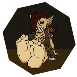 baldur's_gate baldur's_gate_3 barefoot dungeons_and_dragons feet female fugly furry goblin goblin_female green_skin monster monster_girl neverseenneverheard sazza shortstack soles