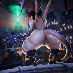 3d_(artwork) anthro anus crouching deadlock digital_media_(artwork) female gargoyle genitals hi_res ivy_(deadlock) looking_at_viewer looking_back nude public public_nudity rear_view solo thedirtyant valve vulva