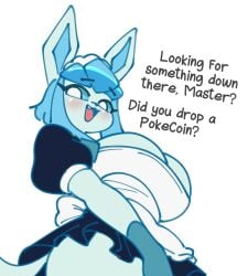 1girl 1girls 2026 2d_(artwork) anthro anthro_only ass big_eyes blue_body blue_fur blue_hair blush blushing blushing_at_viewer blushing_female boobs booty breasts butt clothes clothing cute digital_drawing_(artwork) digital_media_(artwork) eeveelution female female_only female_pokemon furry furry_female furry_only game_freak generation_4_pokemon glaceon hi_res highres ice_type looking_at_viewer looking_down maid_headdress maid_outfit maid_uniform mochichi nintendo pokemon pokemon_(species) sexy solo solo_female solo_only teeth text white_background