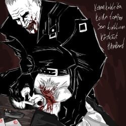 blood_in_mouth blood_on_face blood_on_penis blood_splatter corpse cut_neck dead dr._easterman finnish_text gay gloves grinning hollow_eyes male male/male male_death mature_male neck_wound necrophilia oc ocxcanon open_mouth outlast outlast_trials pvc raped_male showing_teeth text wound wound_fucking wound_penetration
