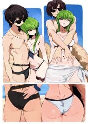 ass ass_grab beach bikini c.c. code_geass lelouch_lamperouge speedo sunglasses swimsuit whoopsatro