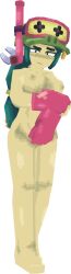 3d 3d_model alli_(brawl_stars) blockbench blush brawl_stars breasts colored female female_only full_body gloves green_hair hat horny horny_female long_hair low_poly lowpoly mc-zbm nude nude_female pink_gloves pixel_art shy simple_background snorkel spanner