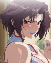 1girls ai_assisted ai_generated angry color colored face_focus huge_ass huge_breasts koutetsu_no_majo_anneroze lee_mayfeng light-skinned_female light_skin primer_ai red_eyes short_hair skinny taimanin_(series)