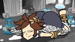1boy artist_request ass big_ass big_butt biting_lip blue_eyes blush brown_hair butt fart fart_cloud fart_fetish fat_ass fat_butt fully_clothed huge_ass huge_butt kid_icarus kid_icarus_uprising lying lying_on_stomach male male_fart male_only milk nintendo one_eye_closed pit_(kid_icarus) solo sound tagme thick_ass thick_butt video voice_acted weirdburger wings