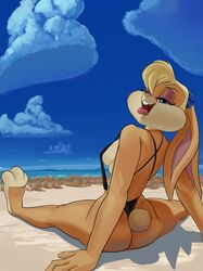 anthro busty female female_focus female_only fur furry hourglass_figure lola_bunny looney_tunes outdoors rabbit rabbit_ears rabbit_humanoid rabbit_tail saran-rape skimpy_bikini sling_bikini space_jam tagme warner_brothers wide_hips