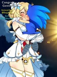 animated crossover female genshin_impact kissing lumine_(genshin_impact) male sega segal03 sonic_(series) sonic_frontiers sonic_the_hedgehog sonic_the_hedgehog_(series) sound spideyhog the_game_awards thighs video