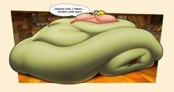 1girls chubby_cheeks dialogue fat goombella hyper hyper_belly hyper_fat mintrimo morbidly_obese obese overweight paper_mario paper_mario:_the_thousand-year_door
