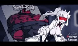 animated ass berg big_breasts breasts breasts_out buttjob female femdom helltaker loremaster_(helltaker) male muscular_male nipples pale-skinned_female pale_skin penis red-tinted_eyewear red_body red_skin restrained reverse_rape smile subject_67_(helltaker) sunglasses tinted_eyewear visor white_body white_hair white_skin