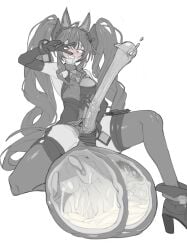 1futa 1girls animal_penis arknights:_endfield blush clothed clothing cock_vore crazy_eyes cum_bath cum_in_balls endministrator_(arknights:_endfield) female female_endministrator_(arknights:_endfield) fox_ears fox_girl futa_focus futa_masturbation futa_on_female futanari gigantic_balls gilberta_(arknights:_endfield) greyscale height_difference hitobashira_(1746164306) huge_balls huge_cock hung_futa inside_balls large_breasts long_hair masturbation monochrome mostly_clothed mouth_drool nude_female peace_sign precum shoes_only sitting smile solo_focus spread_legs sweat thick_thighs twintails wide_eyed x-ray