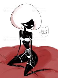 black_body bug bug_girl dialogue female heart hollow_knight hollow_knight:_silksong hollow_knight_(franchise) lace_(hollow_knight) lace_(hollow_knight:_silksong) lingerie solo solo_female team_cherry yzusaur