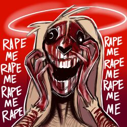 absurd_res ambiguous_gender angel anthro blood bodily_fluids bone ccruelangel depressing dialogue gore halo hare hi_res horror_(theme) lagomorph leporid mammal monster mutilation self-harm skinned skull solo vent_art