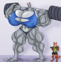 abs biceps breasts disney female fox giantess judy_hopps male muscles muscular muscular_arms muscular_female muscular_legs muscular_thighs nick_wilde pecs rabbit weights zootopia