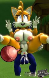 3d balls big_breasts breasts cum cum_inside exposed_torso footwear fox gloves hair handwear hedgehog mammal mostly_nude nipples nude penis pussy rule_63 sex smile sonic_(series) sonic_the_hedgehog source_filmmaker tails tailsko tito_tha_raccoon vaginal_penetration video_games