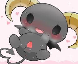 1boy anus berry_(lloromannic) black_body black_eyes black_wings blush driosawm heart_shaped_tail hearts horns lloromannic looking_at_viewer male male_only nude nude_male oerba_yun_fang open_mouth penis pink_background sanrio tail testicles wings