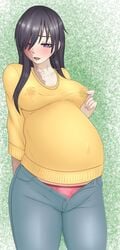 1girls big_breasts blush breasts cleavage erect_nipples female female_only huge_belly ikezawa_hanako katawa_shoujo kristiadder lactation lactation_through_clothes large_breasts milk nipples pregnant pregnant_female ready_to_pop